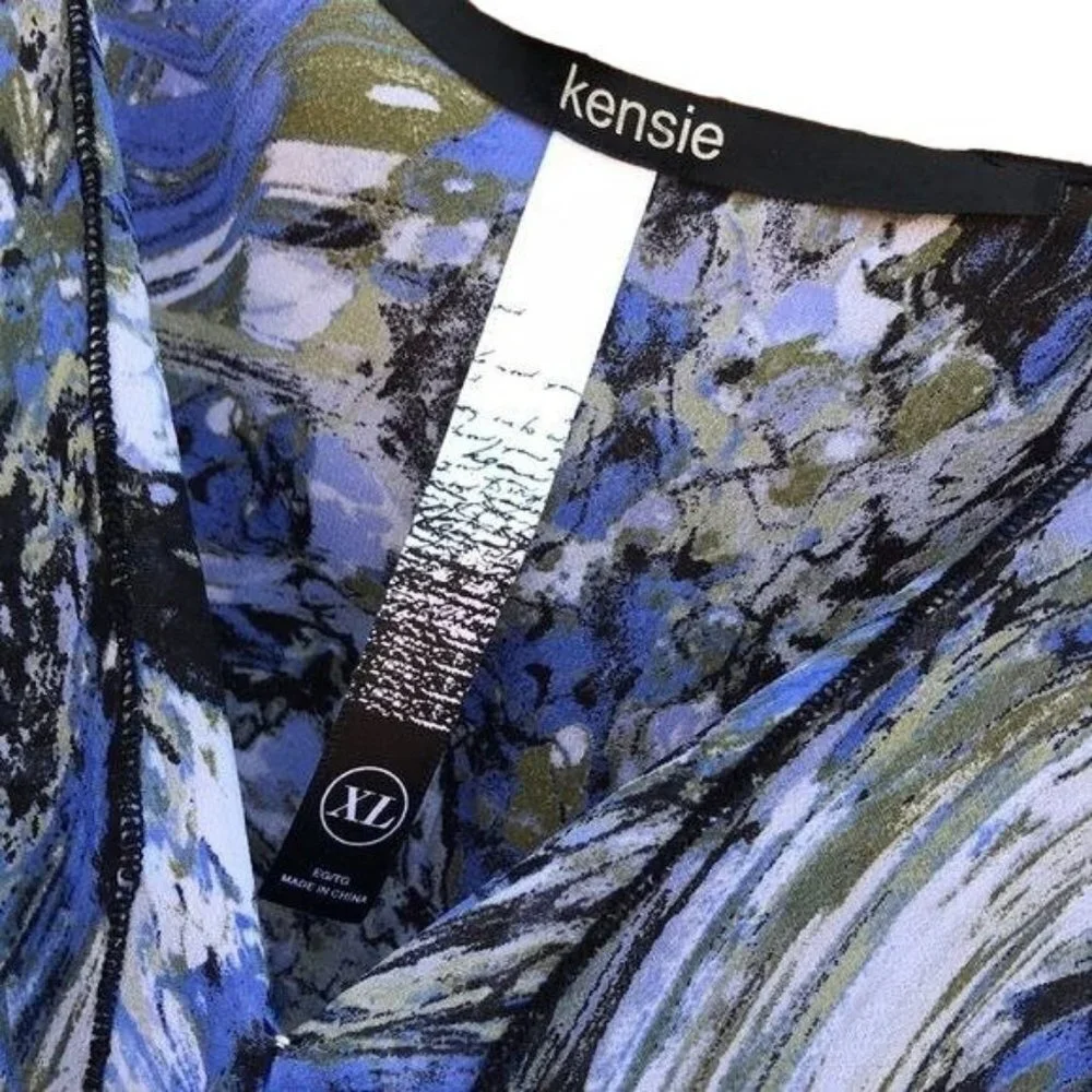 Kensie Marbled Blue Black Grey Shift Short Flowy Dress Size XL - Picture 4 of 8